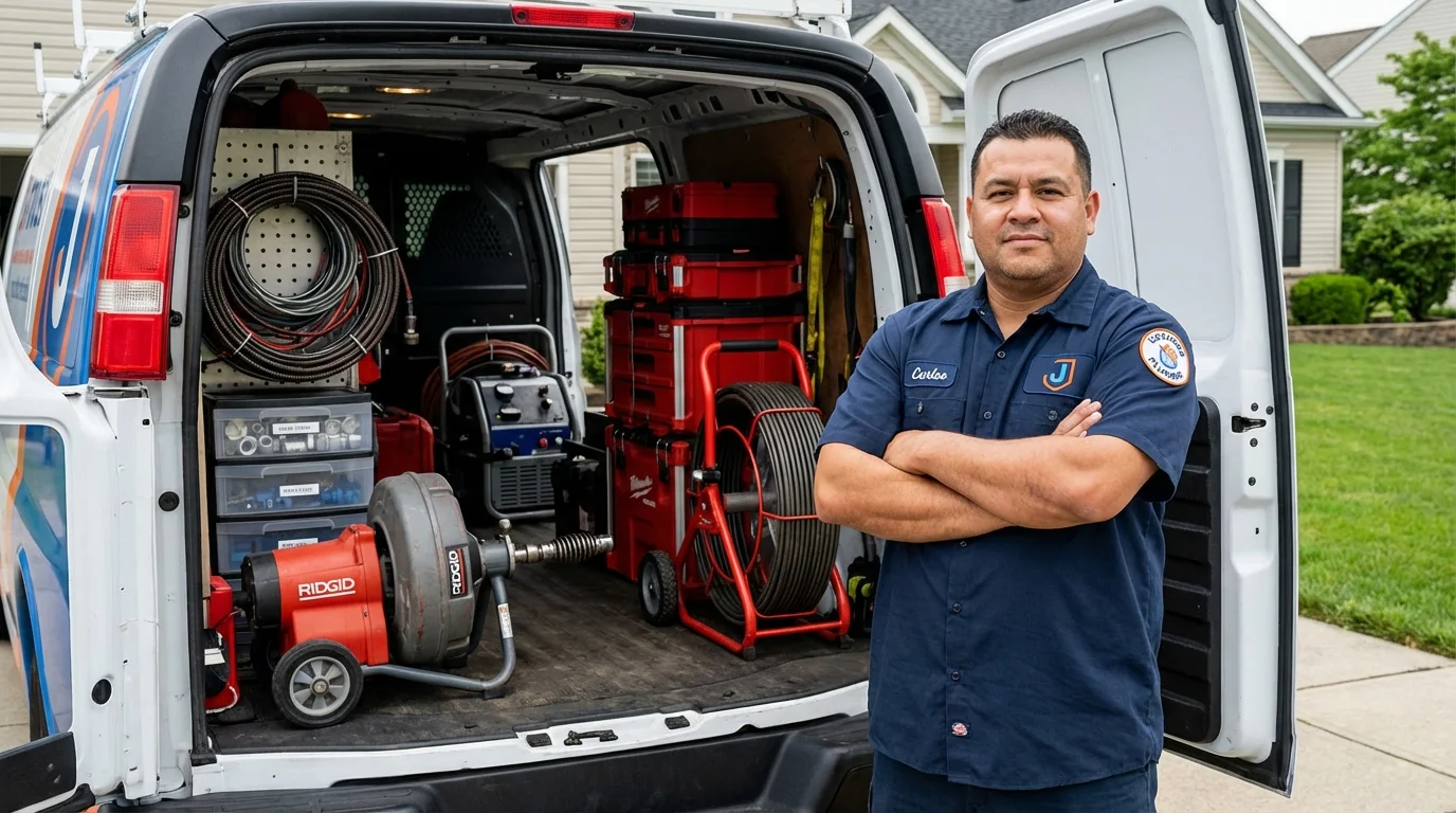 Professional drain cleaning equipment and Johns Plumbing LLC plumber in Franklin