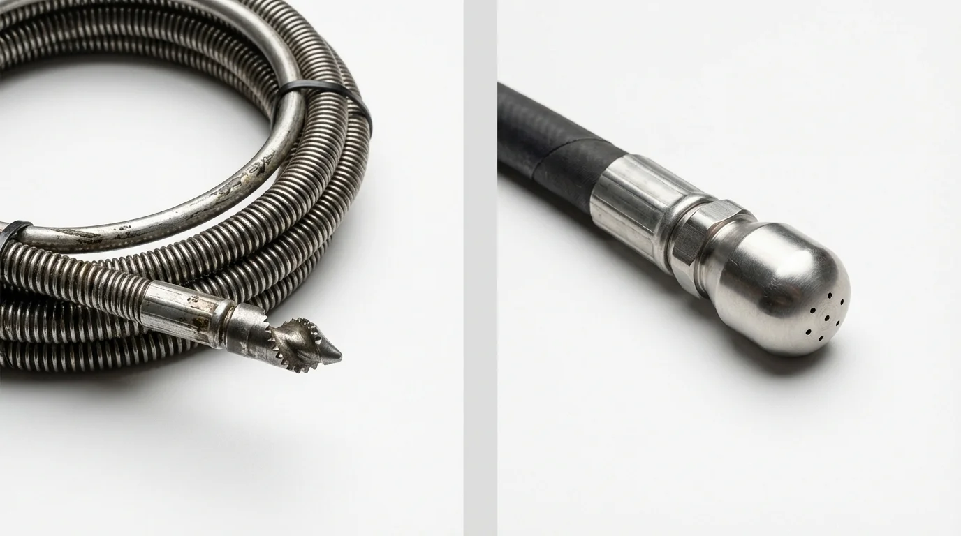 Drain snake cable and hydro jetting nozzle used for drain cleaning in Franklin, NC