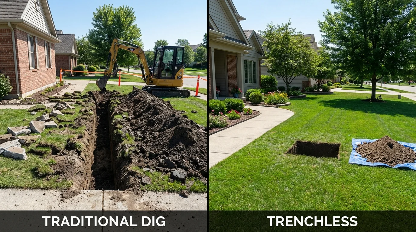 Trenchless sewer repair with minimal yard damage versus traditional excavation in Franklin, NC